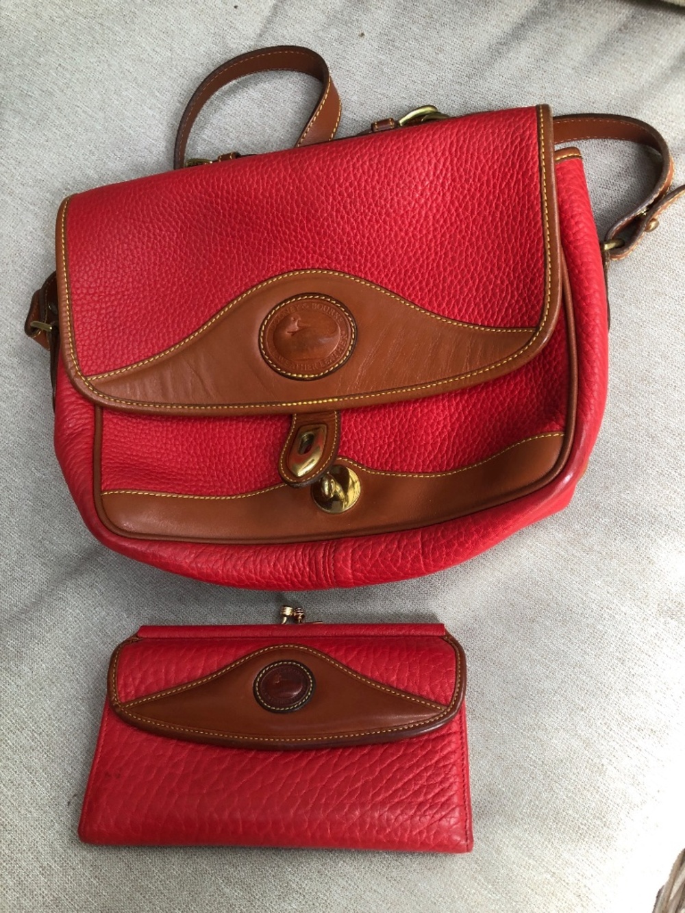 Dooney & Bourke Red Pebble Leather Shoulder bag with matching wallet